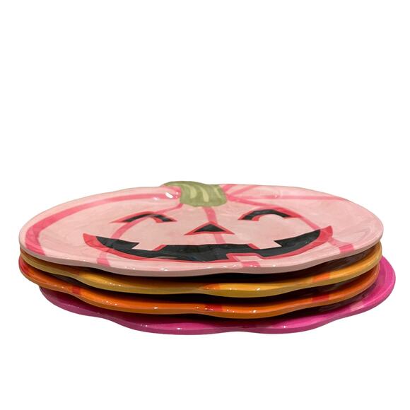 13th & Elm Halloween Pumpkin Melamine Appetizer Plates 8x7 Set of 4 BOO New - Picture 5 of 15